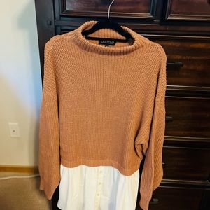 Eloquii Women’s Sweater Size 18/20 Muted Rose w/ Ivory Faux Blouse Detail